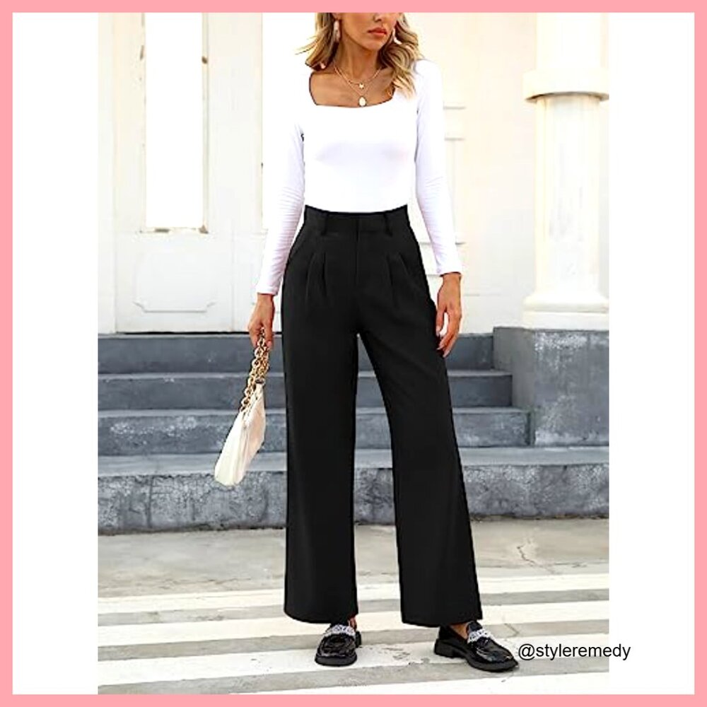 High Waisted Work Pants Business Casual Office Dress Trousers with Pockets - Picture 5 of 7